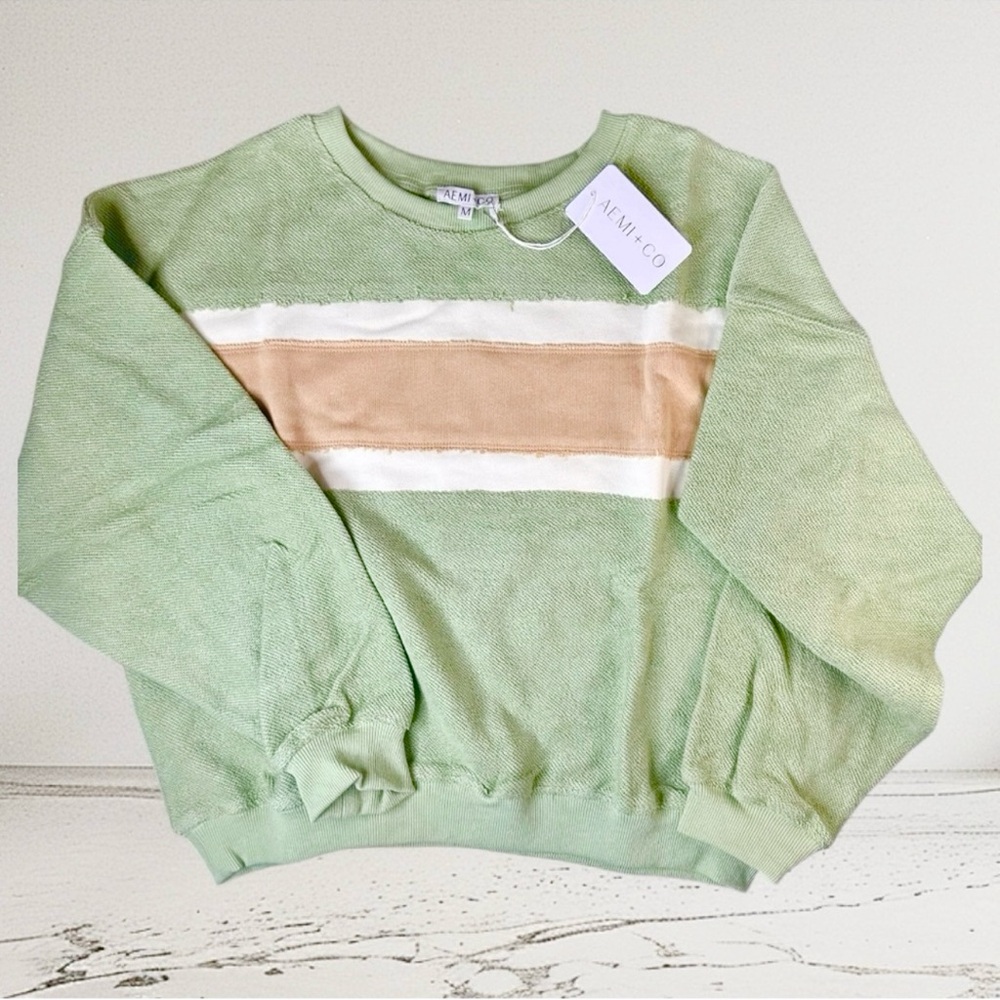 NWT Aemi & Co Winnie Sweatshirt Green/Tan Size Medium